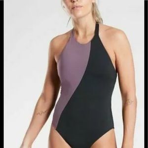 Athleta colorblock one piece black new medium